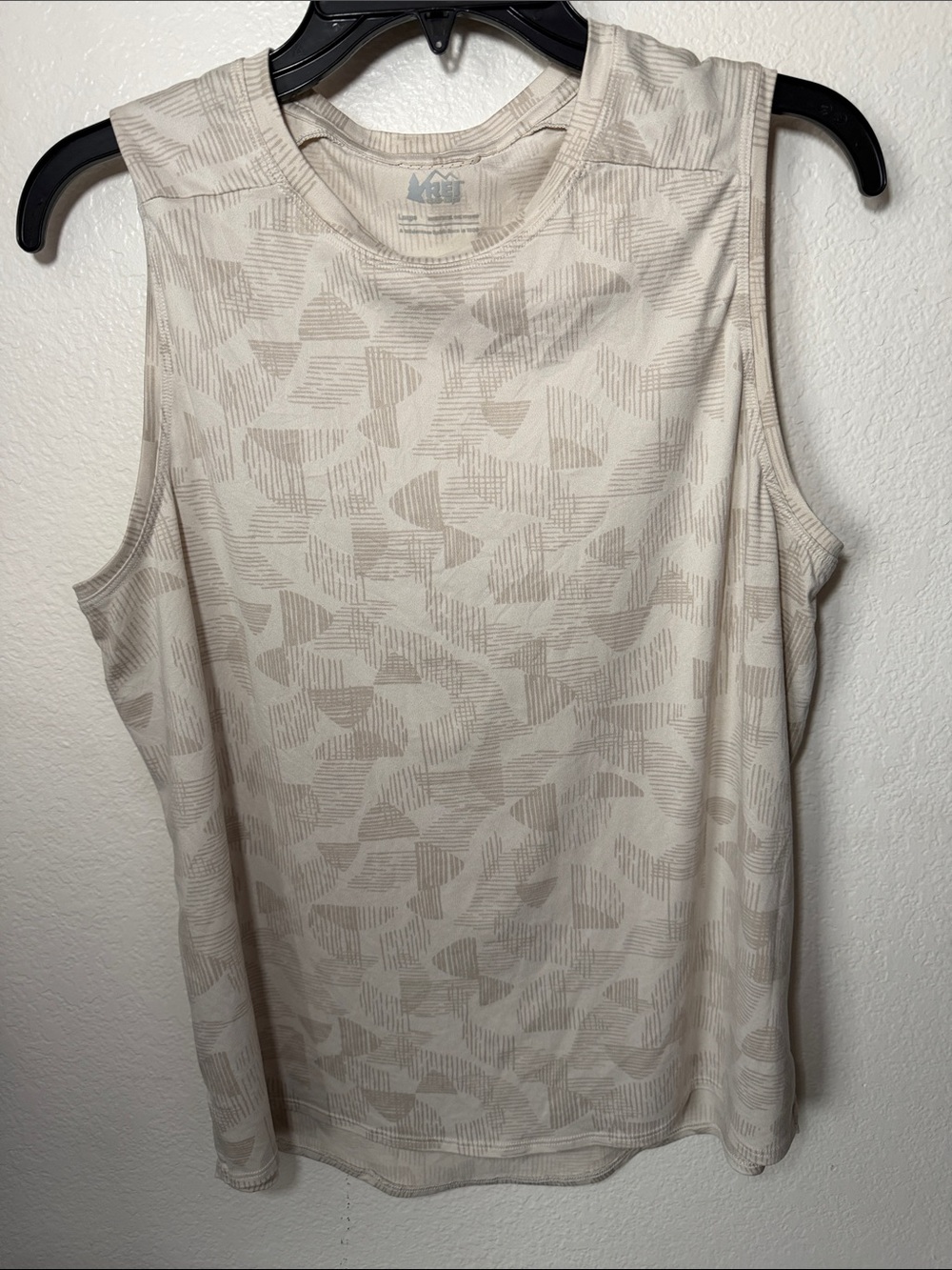 REI Beige Patterned Sleeveless Crew Tank Size Large